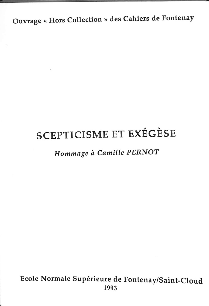 des　古本よみた屋　Fontenay　Cahiers　de　懐疑論と聖書解釈（仏）SCEPTICISME　Collection　EXEGESE　a　Hors　Ouvrage　PERNOT　Camille　Hommage　ET　おじいさんの本、買います。